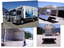 Mercedes Benz Atego mit Überdach-Getränkekoffer und 1500 kg BÄR Ladebordwand.