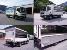 MAN TGM - Getränkeaufbau mit automatischer Rolloplane, Bordwänden und 1500 kg BÄR Ladebordwand.