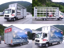 MAN TGL mit Schiebeplanenaufbau für den Transport von Sonnenkollektoren.