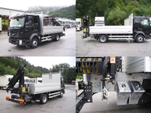 VOLVO FL mit Alu-Bauwarenpritsche, feuerverzinktem Hilfsrahmen und Heckkran.