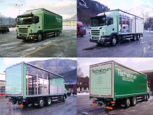 Scania mit Schiebeplanenaufbau.